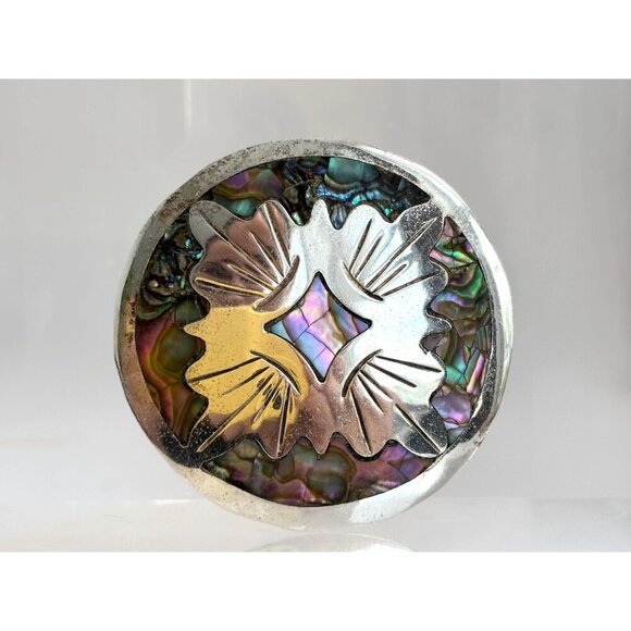 Alpaca Sterling Silver Abalone Mexican Vintage Sterling Silver Brooch Pendant - Picture 2 of 10